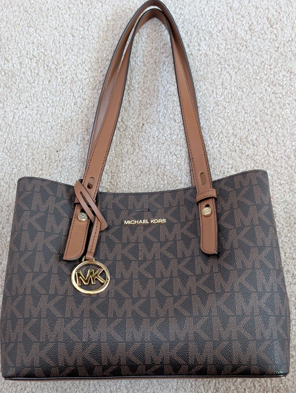 Michael Kors Mel Small Signature Tote Brown Acorn Gold Bag Rare